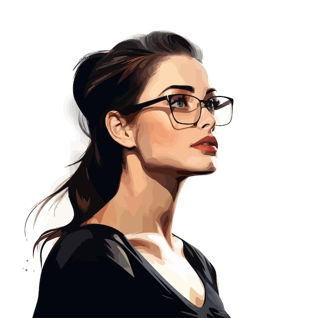 Vector woman_lateral_wearing_black_eyeglasses_vector