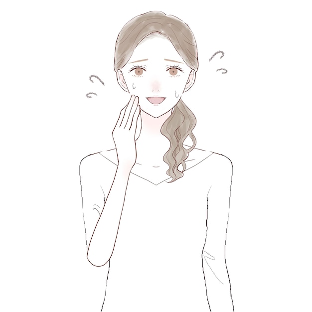 愛想よく笑っている女性。白い背景に。