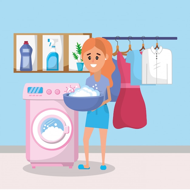 Vector woman on laundry