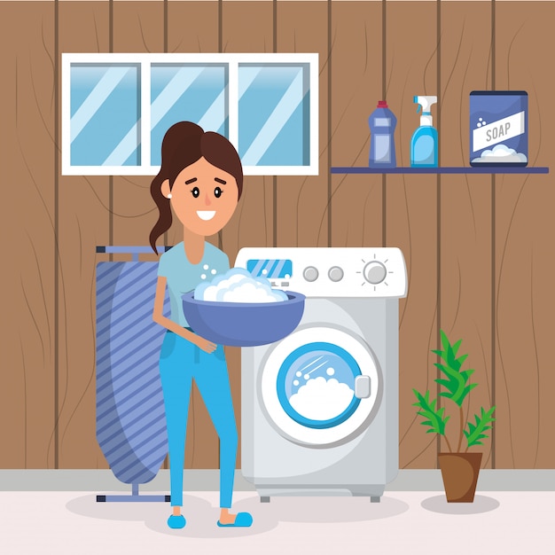 woman on laundry