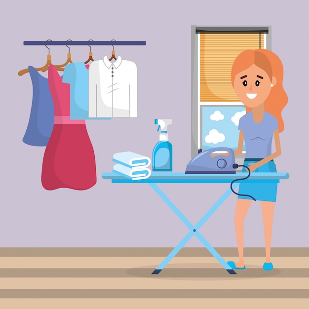 Vector woman on laundry