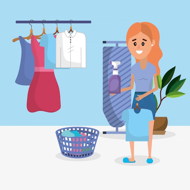 Vector woman on laundry