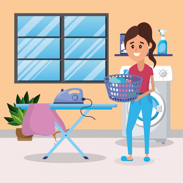 Vector woman on laundry