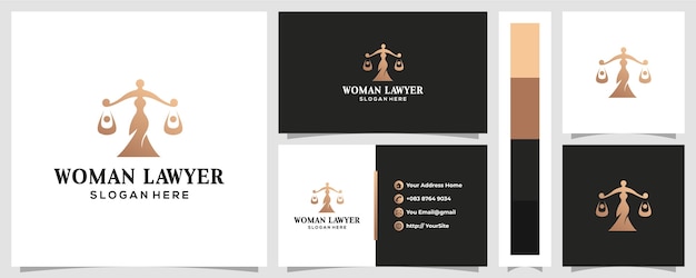 Woman law logo design with business card concept