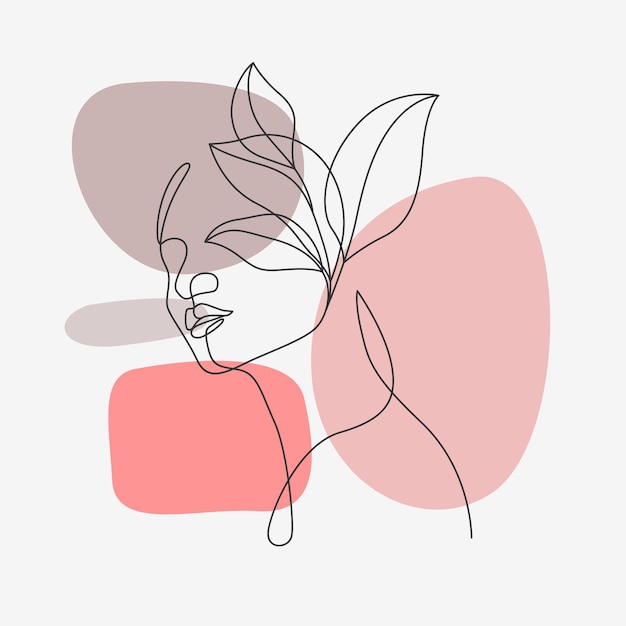 Woman and leaves in minimal line art style