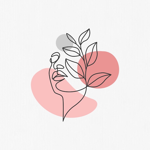 Vector woman and leaves in minimal line art style