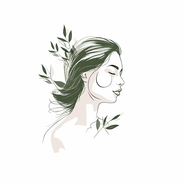 Vector woman and leaves