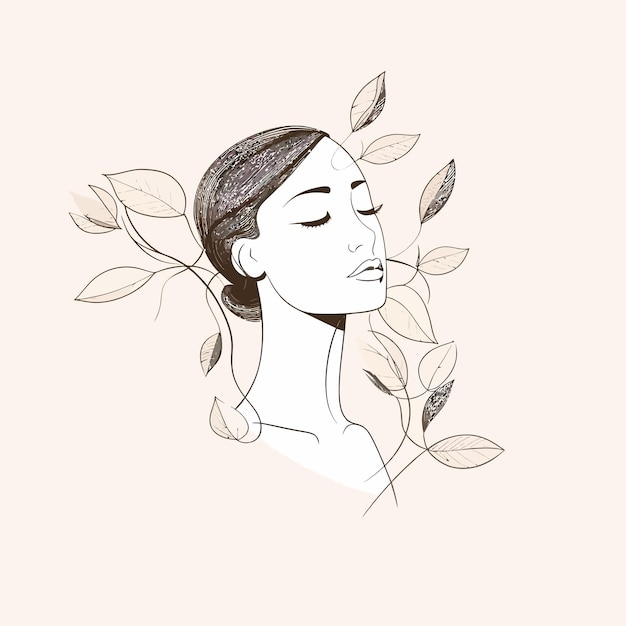 Vector woman and leaves