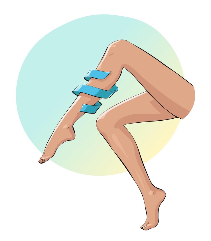 Vector woman leg wrapped with silk ribbon