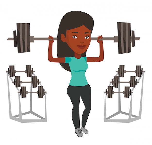 Vector woman lifting barbell  illustration.