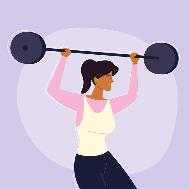 Vector woman lifting barbell