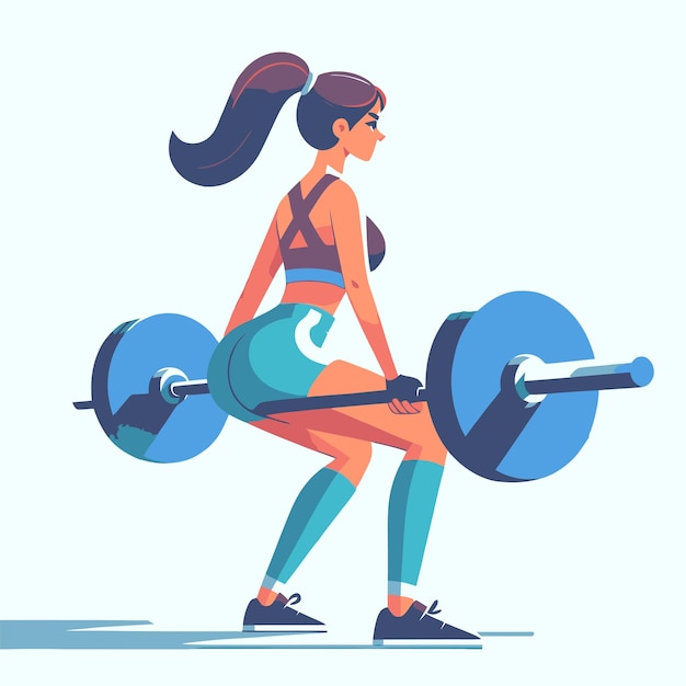 Vector woman lifting weight in a flat design illustration