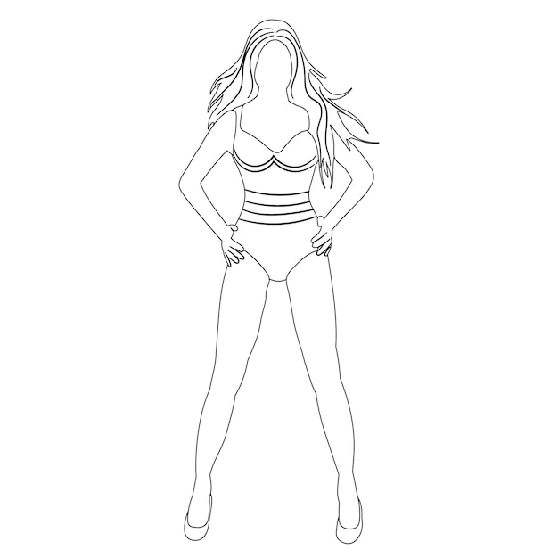 Vector woman in lingerie outline sketch on white background isolated vector