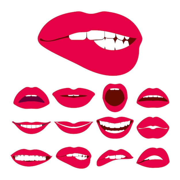 Vector woman lips expression vector icons set