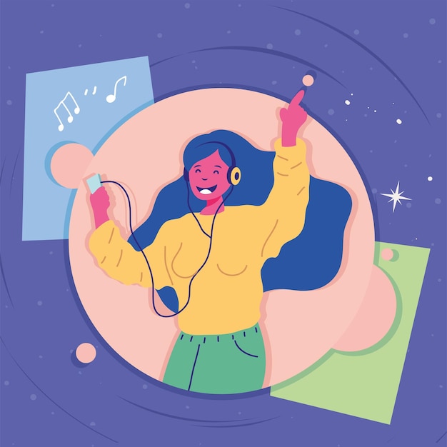 Vector woman listening music