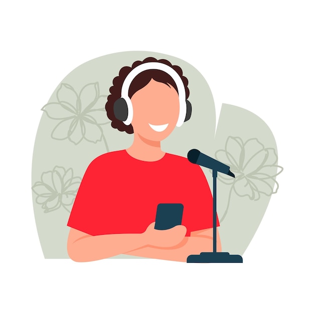 woman live podcast simple flat illustration