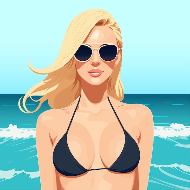 Vector woman looking beach vector illustration