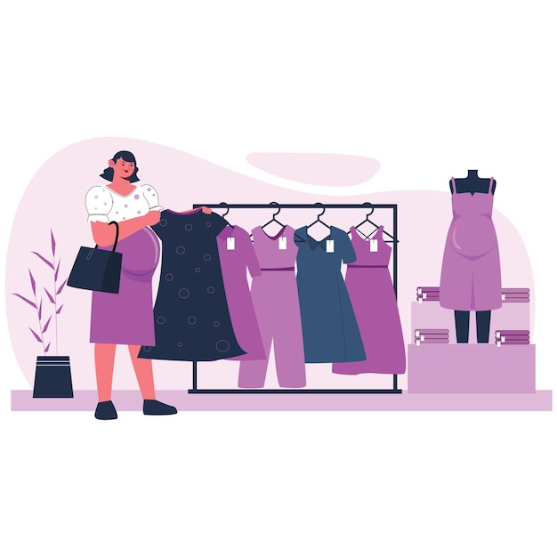a woman looking at a clothing display with a woman looking at her clothes