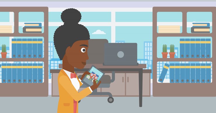 Vector woman looking for house vector illustration.