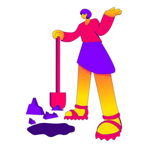 Vector woman looking for treasure