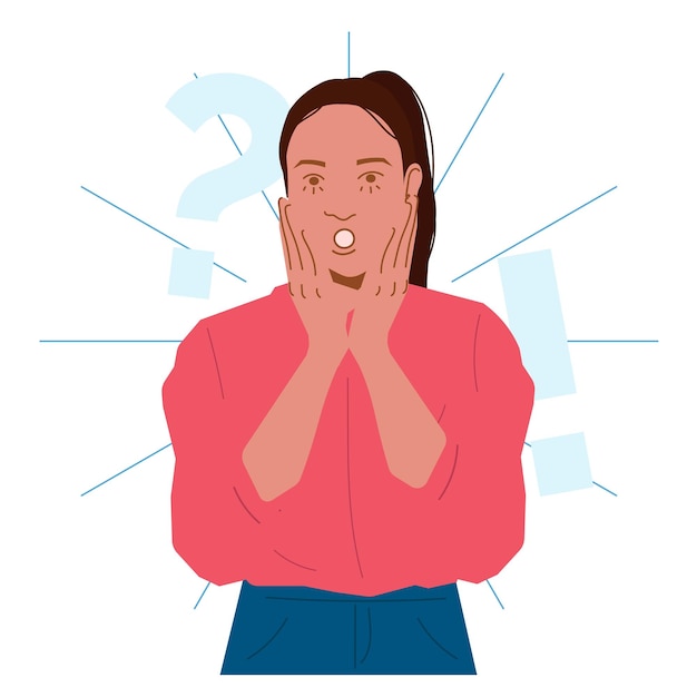 Vector a woman looks shocked in flat illustration