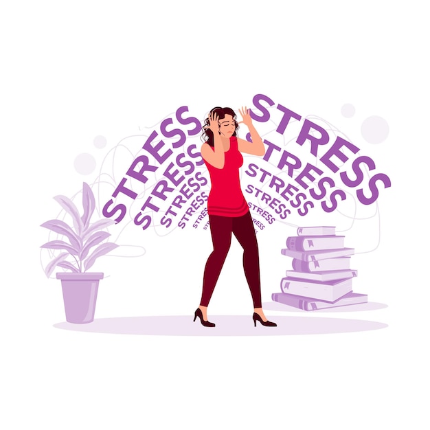 The woman looks with a stressed sad and worried expression Trend Modern vector flat illustration