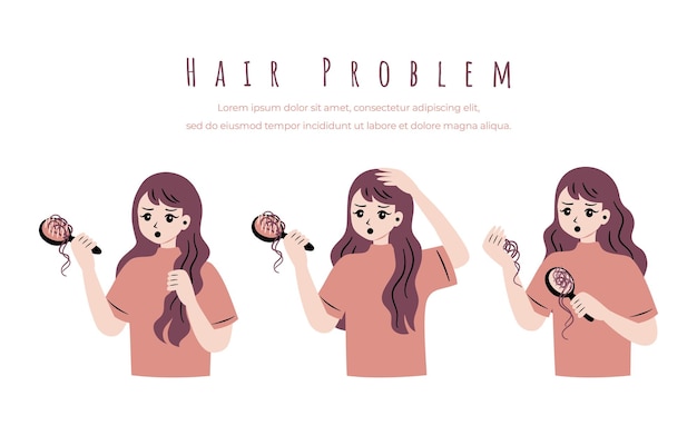 Woman losing hair vector flat concept