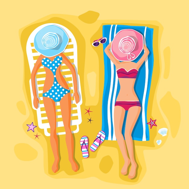 Vector woman lying beach