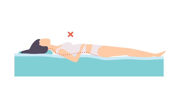 Woman lying on her back incorrect sleeping posture for neck and spine unhealthy sleeping position