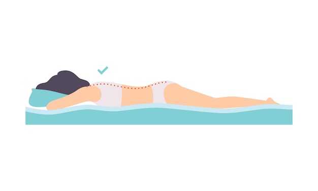 Woman lying on her stomach correct sleeping posture for neck and spine healthy sleeping position