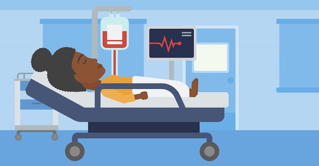 Vector woman lying in hospital bed.