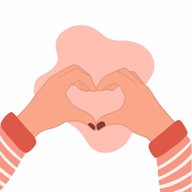 A Woman Make Heart Hand Shape on White Background Hand Drawn Love Colored Vector Illustration