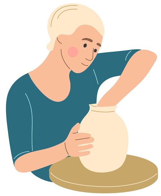 A woman makes a pot out of clay