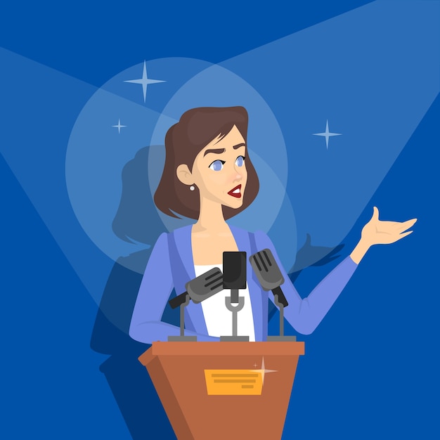 Vector woman making business presentation in front of group