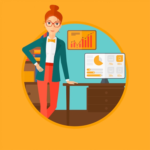 Vector woman making business presentation.