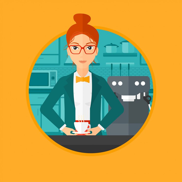 Vector woman making coffee.
