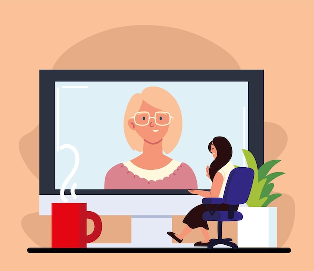 Woman making interview video call