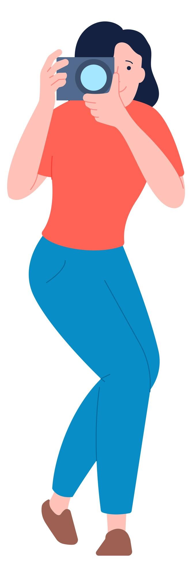 Vector woman making photo happy memory color icon