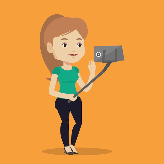 Woman making selfie vector illustration.