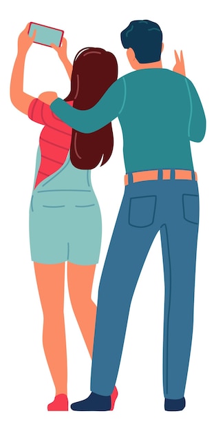 Woman making selfie with boyfriend Loving relationship symbol