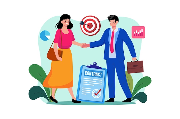 Woman and man business contract