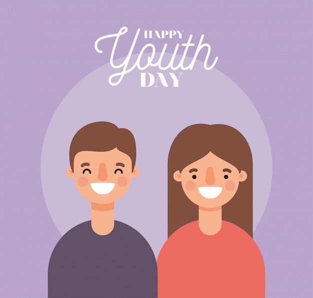 Woman and man cartoons smiling of happy youth day design, young holiday and friendship theme.