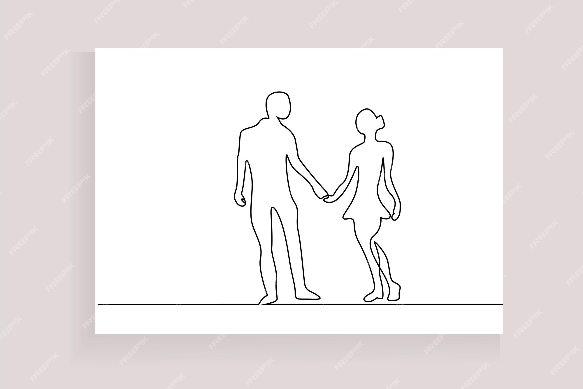 Illustration of line drawing of a happy and loving young couple. A romantic  man and woman embracing outdoor. Young couple loving during a romantic  getaway. Standing isolated on white background 6213397 Vector