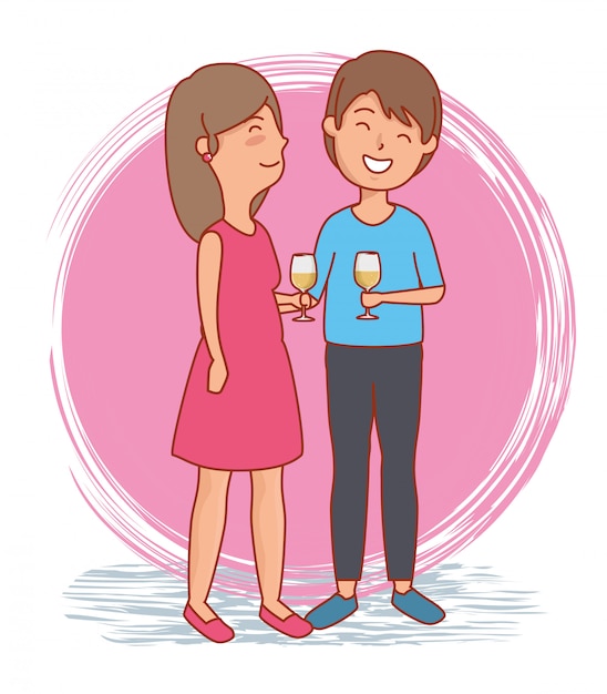 Vector woman and man couple with champagne glass to valentines day
