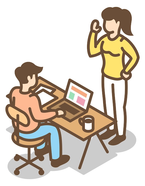 Woman and man discuss work problem Isometric teamwork icon