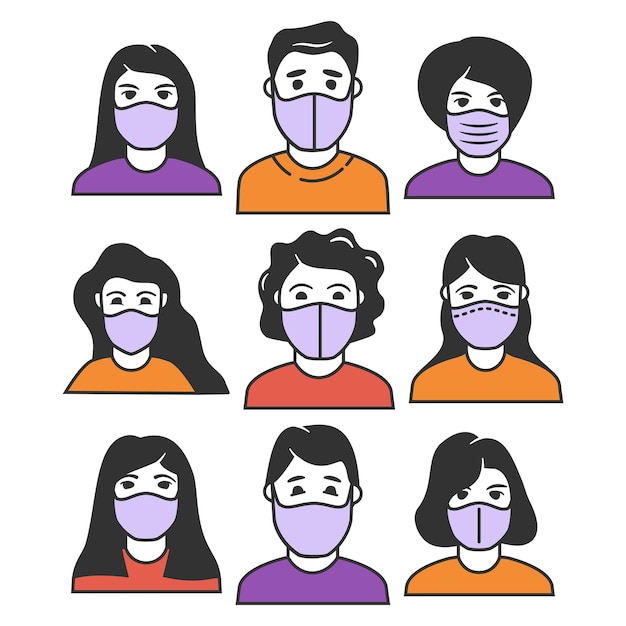 病気、インフルエンザの大気汚染を防ぐためにフェイスマスクをした女性と男性