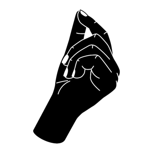 Woman or man hand gesture, human body part. black monochrome. religious or spiritual symbol, black silhouette