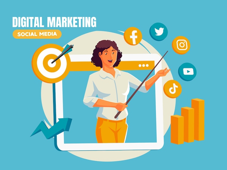 Vector a woman man providing digital marketing training