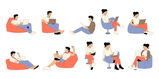 女性と男性のリモートワーク アートイラスト