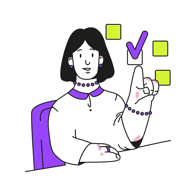 Vector woman marks the completed tasks